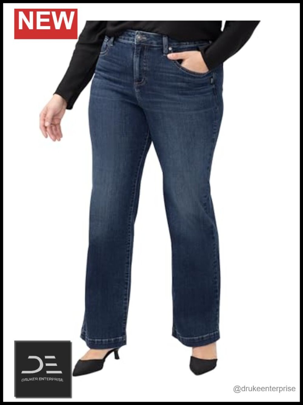 High Rise Trouser Leg Jeans Stretch Cotton Blend 31in Inseam